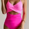 New Dear-Lover 2-tone Crossed Cutout Backless Monokini Pink