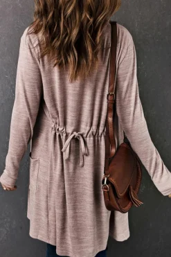 Fashion Dear-Lover Tunic Back Open Front Cardigan with Pockets Pink