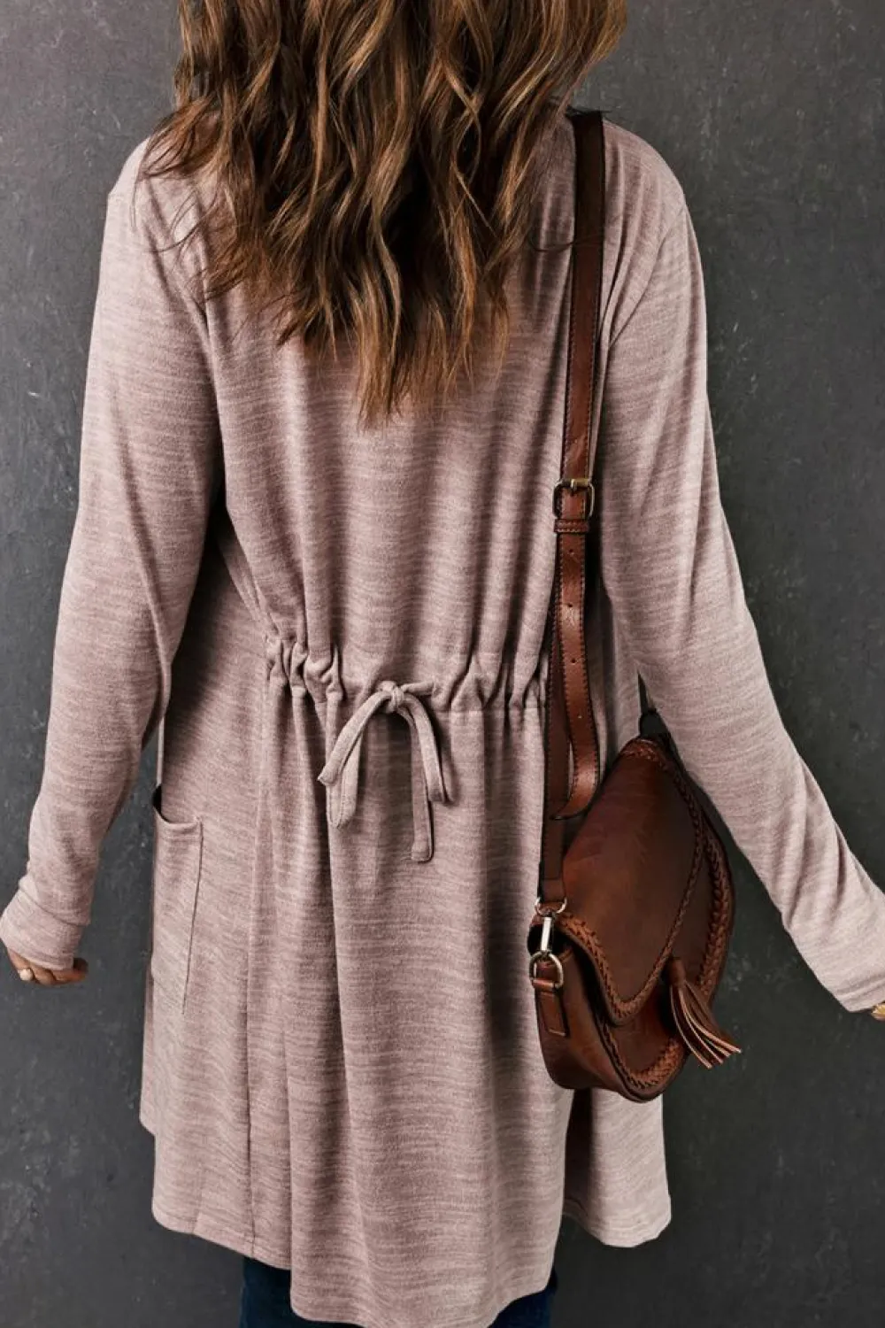 Fashion Dear-Lover Tunic Back Open Front Cardigan with Pockets Pink