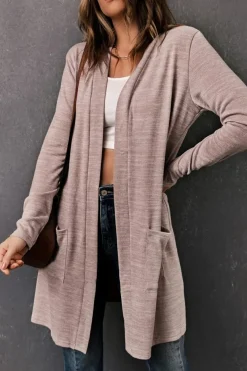 Fashion Dear-Lover Tunic Back Open Front Cardigan with Pockets Pink