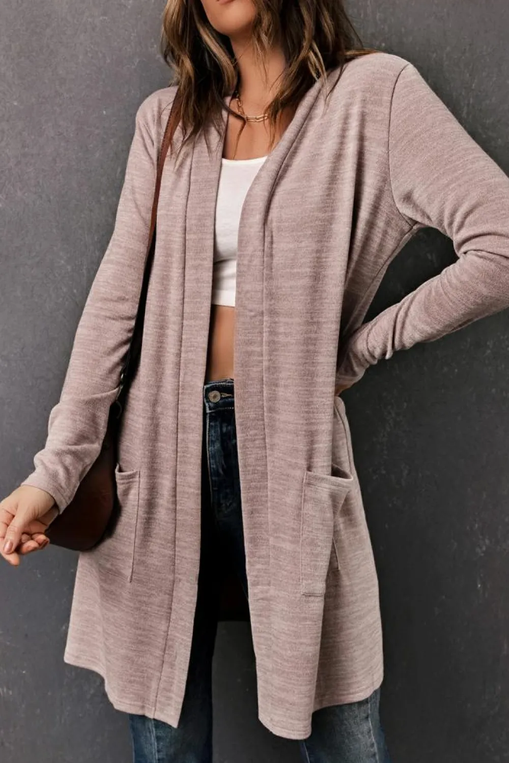 Fashion Dear-Lover Tunic Back Open Front Cardigan with Pockets Pink