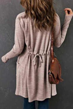 Fashion Dear-Lover Tunic Back Open Front Cardigan with Pockets Pink