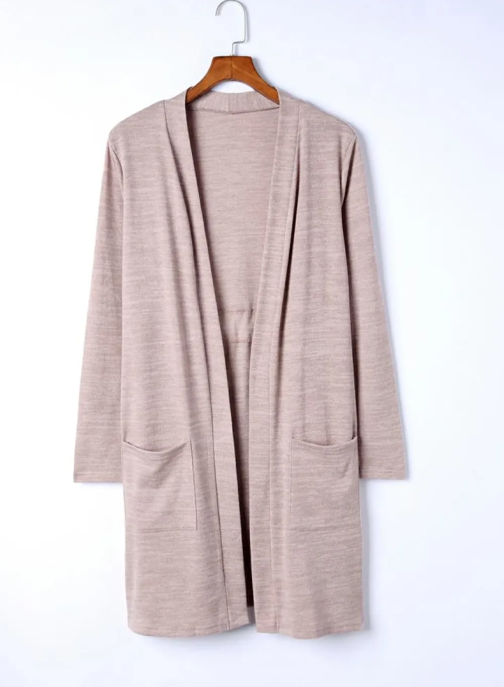 Fashion Dear-Lover Tunic Back Open Front Cardigan with Pockets Pink