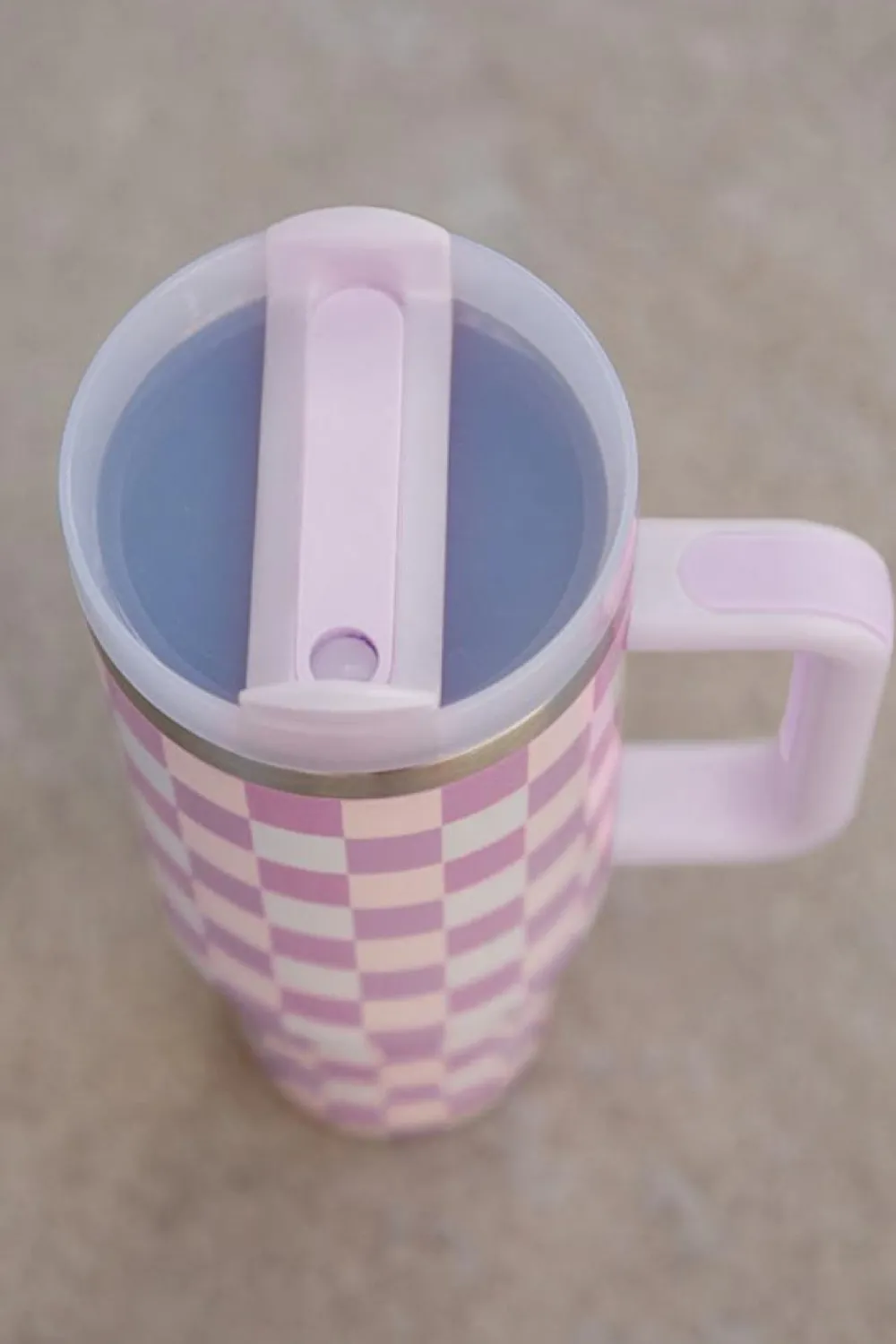 Best Dear-Lover Two-Tone Checkered Stainless Cup With Handle 40oz Pink
