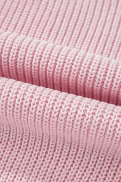 Fashion Dear-Lover V Neck Knitted Eyelets Raglan Sleeve Sweater Pink
