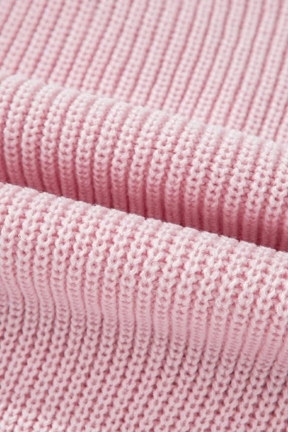 Fashion Dear-Lover V Neck Knitted Eyelets Raglan Sleeve Sweater Pink