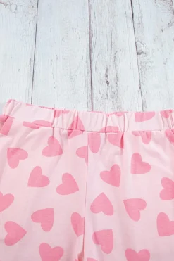 New Dear-Lover Valentine Heart Shape Print Long Sleeve Top Shorts Lounge Set Pink