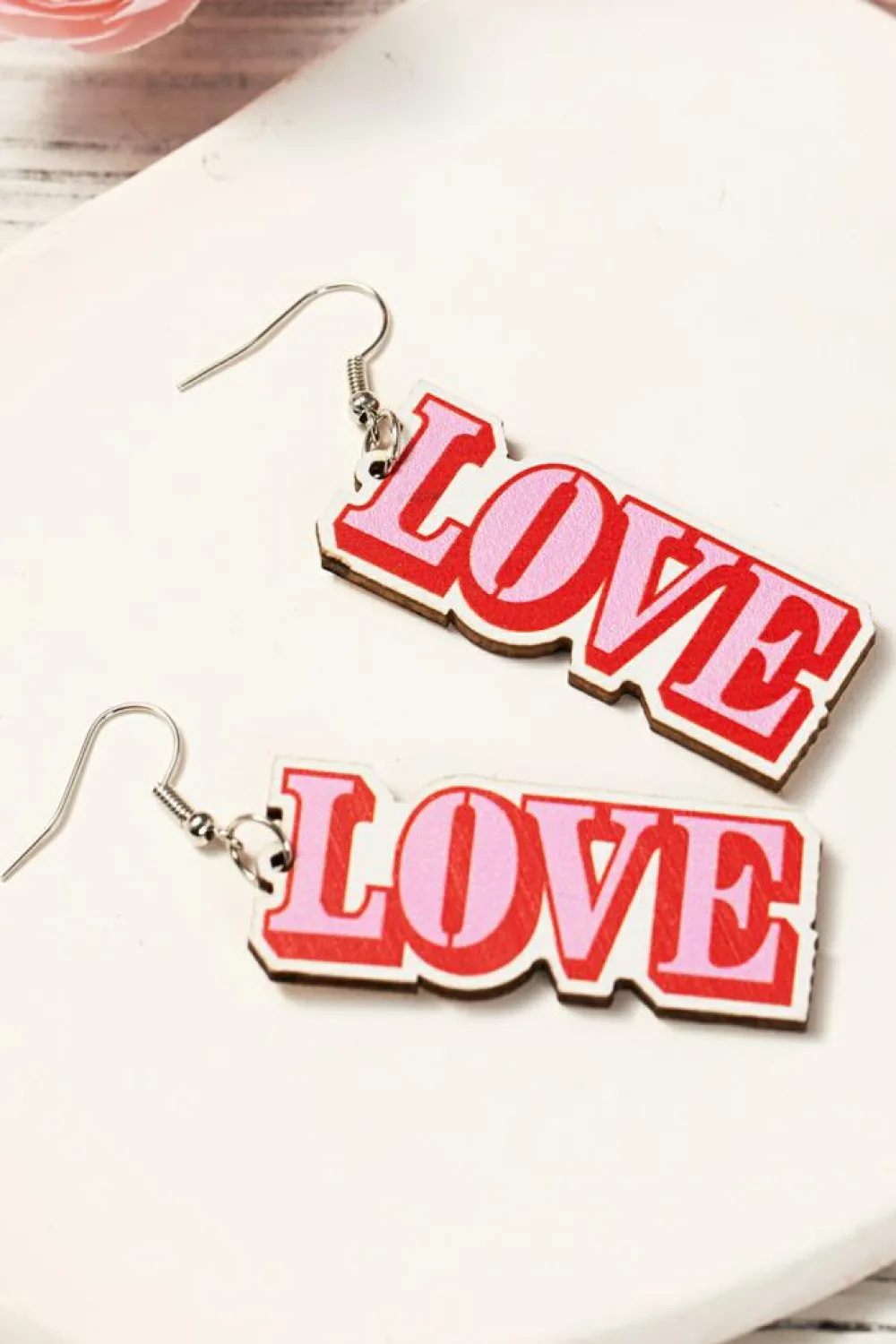 Best Dear-Lover Valentines Day LOVE Pendant Hook Earrings Pink