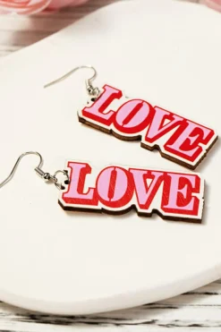 Best Dear-Lover Valentines Day LOVE Pendant Hook Earrings Pink