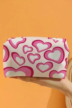 Best Dear-Lover Valentines Fashion Heart Printed Canvas Cosmetic Bag Pink
