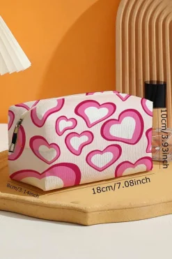 Best Dear-Lover Valentines Fashion Heart Printed Canvas Cosmetic Bag Pink