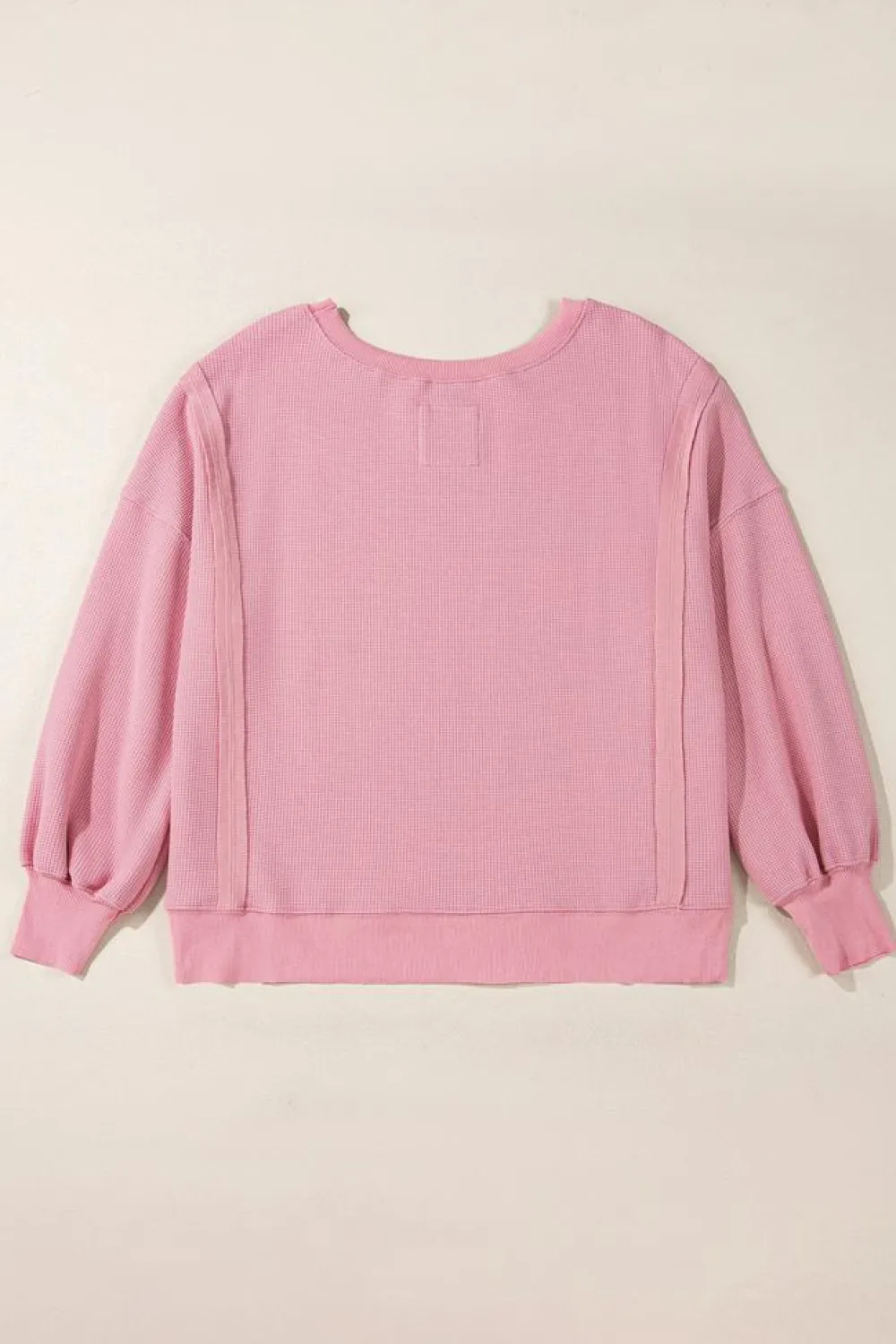 Hot Dear-Lover Waffle knit Bishop Sleeve Split Oversized Top Pink