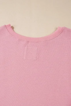 Hot Dear-Lover Waffle knit Bishop Sleeve Split Oversized Top Pink