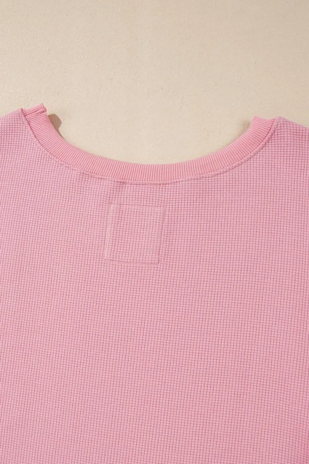 Hot Dear-Lover Waffle knit Bishop Sleeve Split Oversized Top Pink