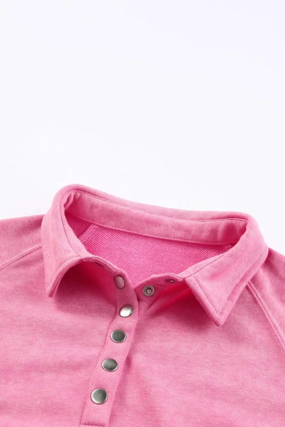 Hot Dear-Lover Washed Snap Buttons Lantern Sleeve Pullover Sweatshirt Pink