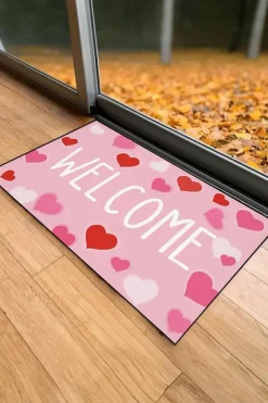 Outlet Dear-Lover WELCOME Heart Print Non-slip Door Mat Pink