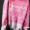 New Dear-Lover Western Aztec Geometric Drop Shoulder Sweater Pink