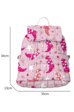 Online Dear-Lover Western Boots Stars Print Quilted Flap Large Backpack Pink