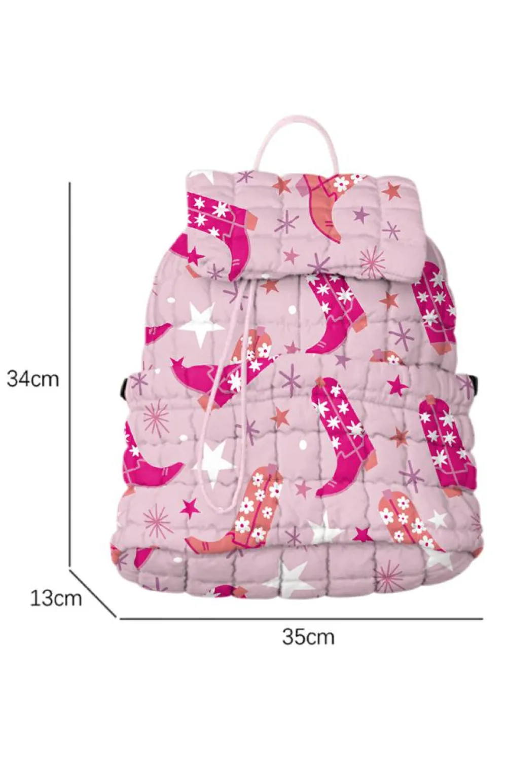 Online Dear-Lover Western Boots Stars Print Quilted Flap Large Backpack Pink