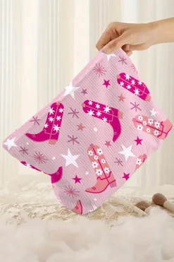 Online Dear-Lover Western Cowboy Boots Star Print Large Makeup Bag Pink