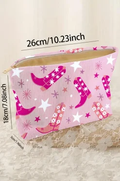 Online Dear-Lover Western Cowboy Boots Star Print Large Makeup Bag Pink