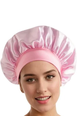 Fashion Dear-Lover Wide Elastic Band Large Sleep Hair Bonnet Pink