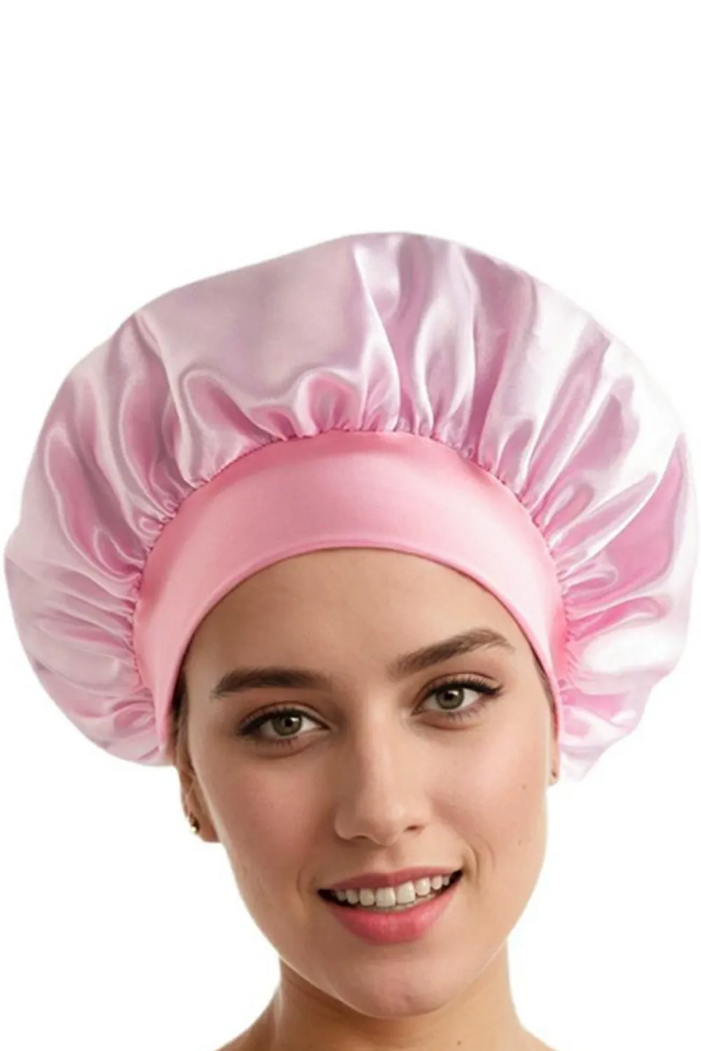 Fashion Dear-Lover Wide Elastic Band Large Sleep Hair Bonnet Pink