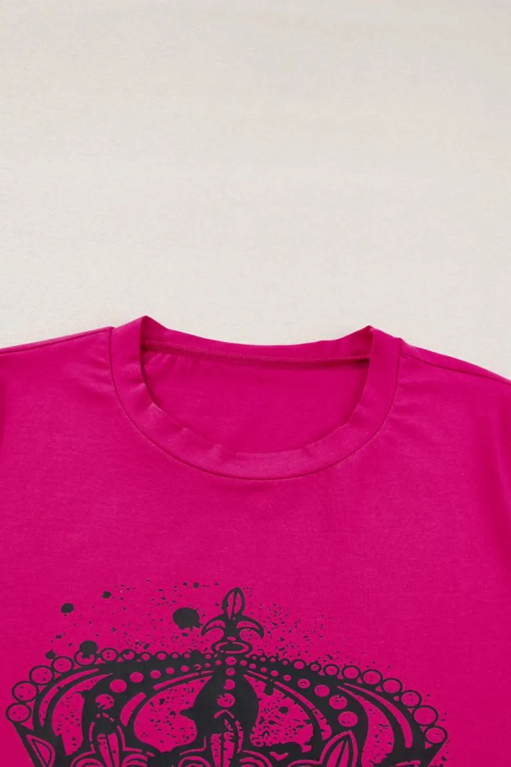 Best Dear-Lover Crown Graphic Crew Neck T Shirt Pitaya Pink