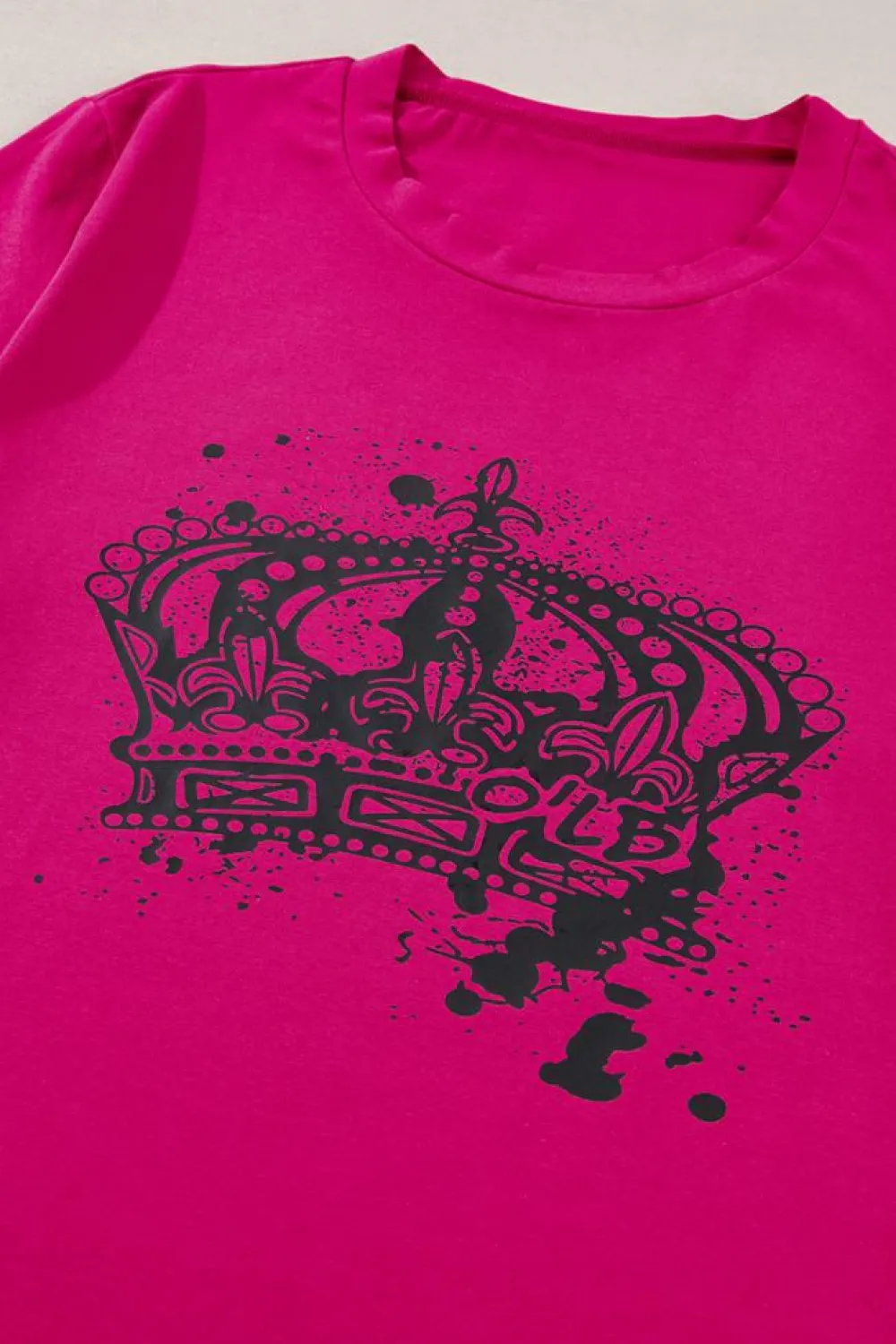 Best Dear-Lover Crown Graphic Crew Neck T Shirt Pitaya Pink