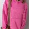 Hot Dear-Lover Mineral Wash Terry Patchwork Drawstring Hoodie Pitaya Pink
