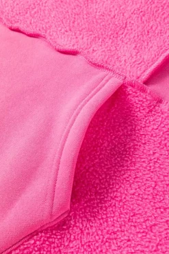 Hot Dear-Lover Mineral Wash Terry Patchwork Drawstring Hoodie Pitaya Pink
