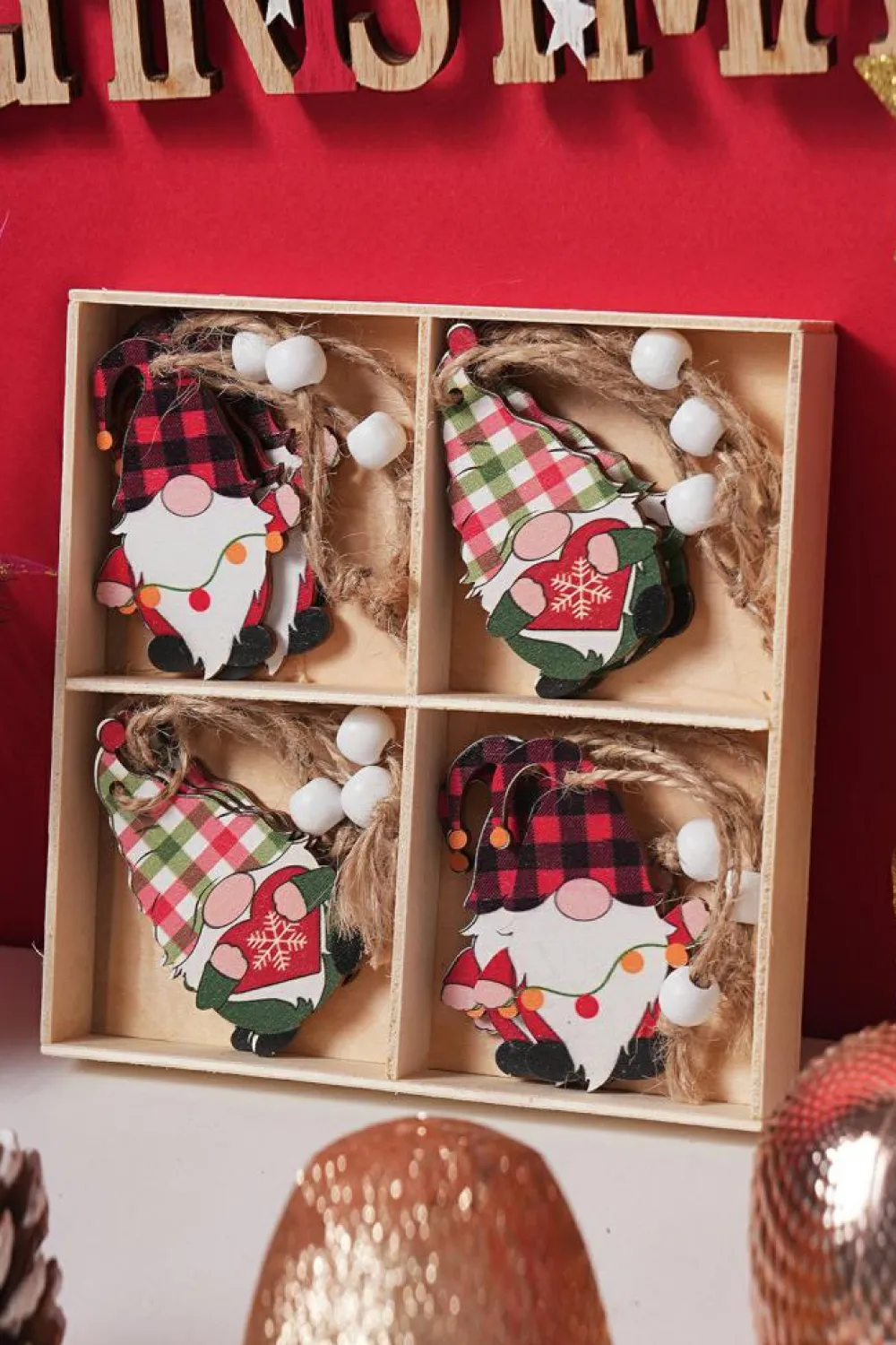 Online Dear-Lover Plaid Christmas Pendant Quad 12PC Set Red Clay