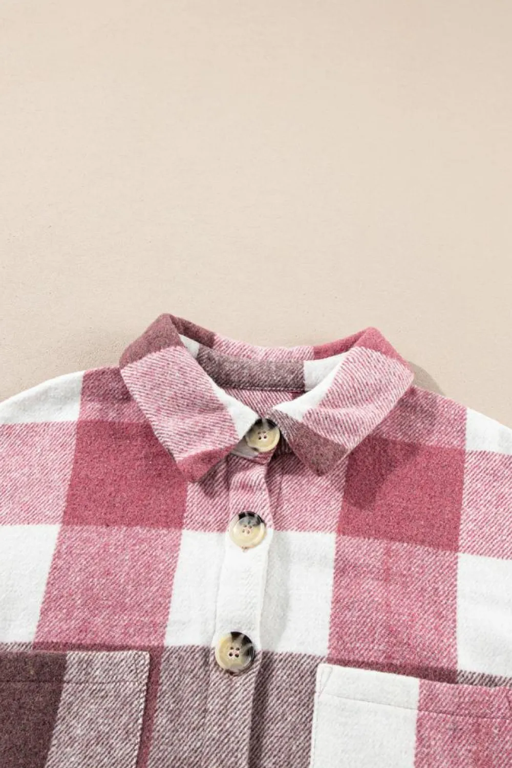 Discount Dear-Lover Plaid Color Block Buttoned Long Sleeve Jacket with Pocket Fiery Red