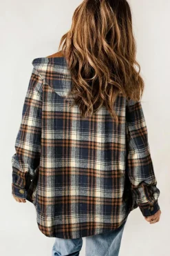 Outlet Dear-Lover Plaid Pattern Sherpa Lined Hooded Shacket Blue-2