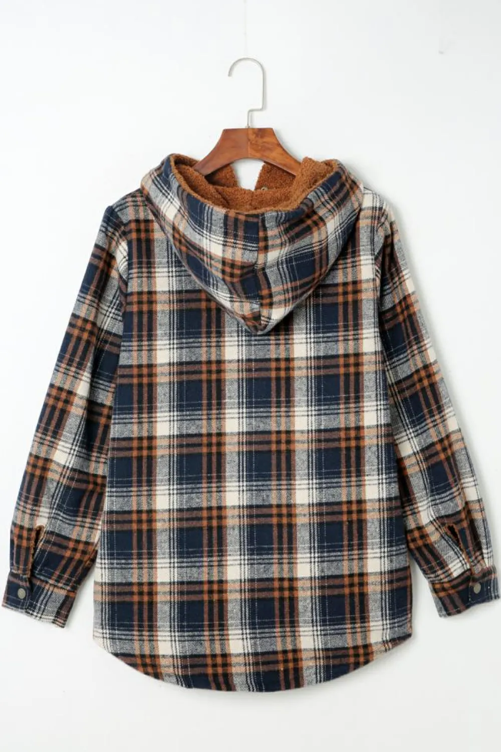 Outlet Dear-Lover Plaid Pattern Sherpa Lined Hooded Shacket Blue-2