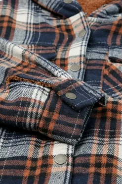 Outlet Dear-Lover Plaid Pattern Sherpa Lined Hooded Shacket Blue-2