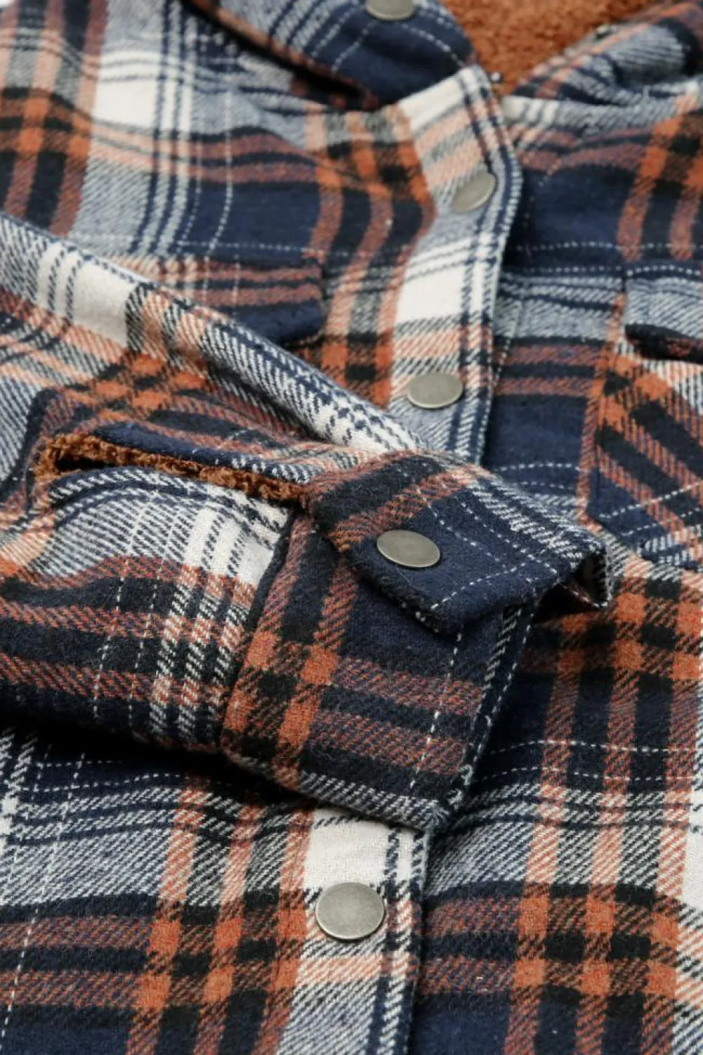 Outlet Dear-Lover Plaid Pattern Sherpa Lined Hooded Shacket Blue-2