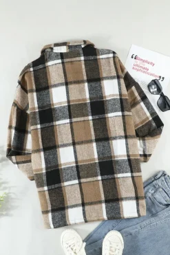 Outlet Dear-Lover Plaid Print Buttoned Shirt Jacket Yellow