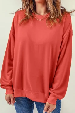 Outlet Dear-Lover Plain Crew Neck Pullover Sweatshirt Fiery Red