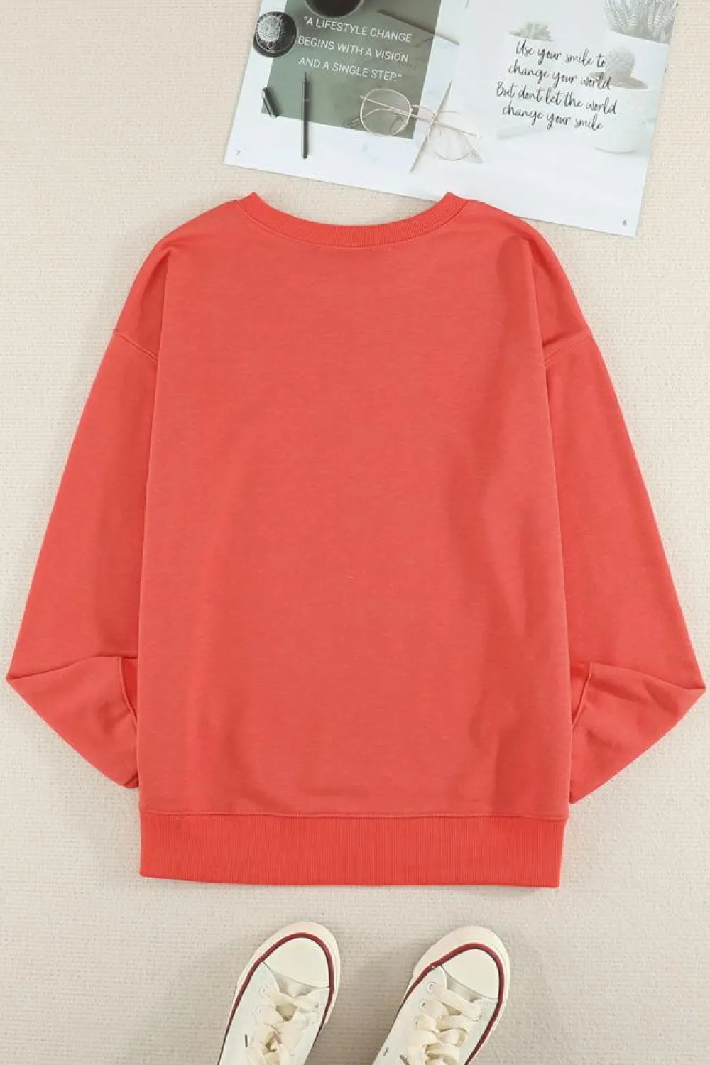 Outlet Dear-Lover Plain Crew Neck Pullover Sweatshirt Fiery Red