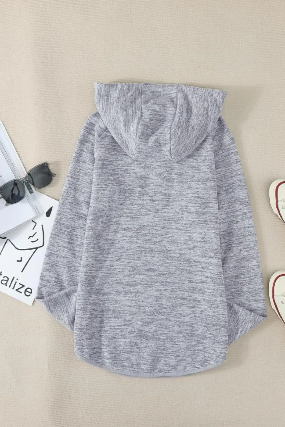 New Dear-Lover Pocket Design Buttoned Casual Hoodie Gray