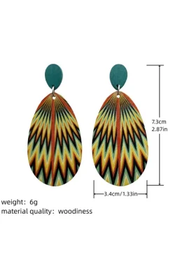 Online Dear-Lover Boho Abstract Print Drop Stud Earrings Prussian Blue
