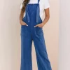 Discount Dear-Lover Mineral Wash Knotted Strap Patched Pocket Wide Leg Denim Overall Prussian Blue