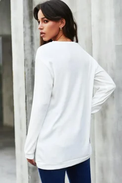 Best Dear-Lover PUMPKIN SPICE Graphic Pullover Knit Top White