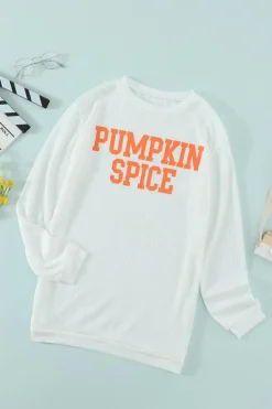 Best Dear-Lover PUMPKIN SPICE Graphic Pullover Knit Top White