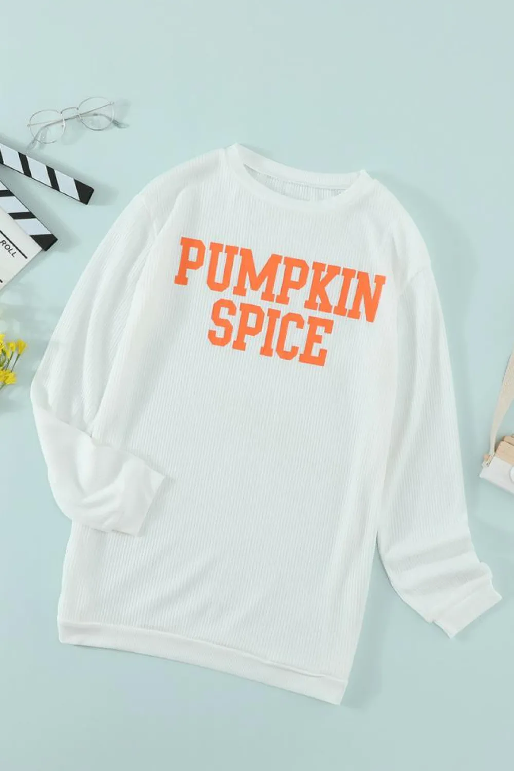 Best Dear-Lover PUMPKIN SPICE Graphic Pullover Knit Top White