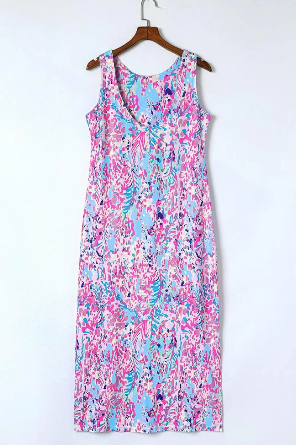 Hot Dear-Lover Abstract Floral Print Sleeveless Maxi Dress Purple