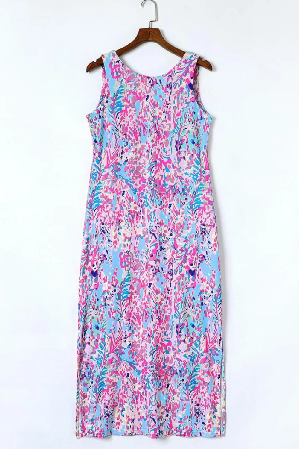 Hot Dear-Lover Abstract Floral Print Sleeveless Maxi Dress Purple