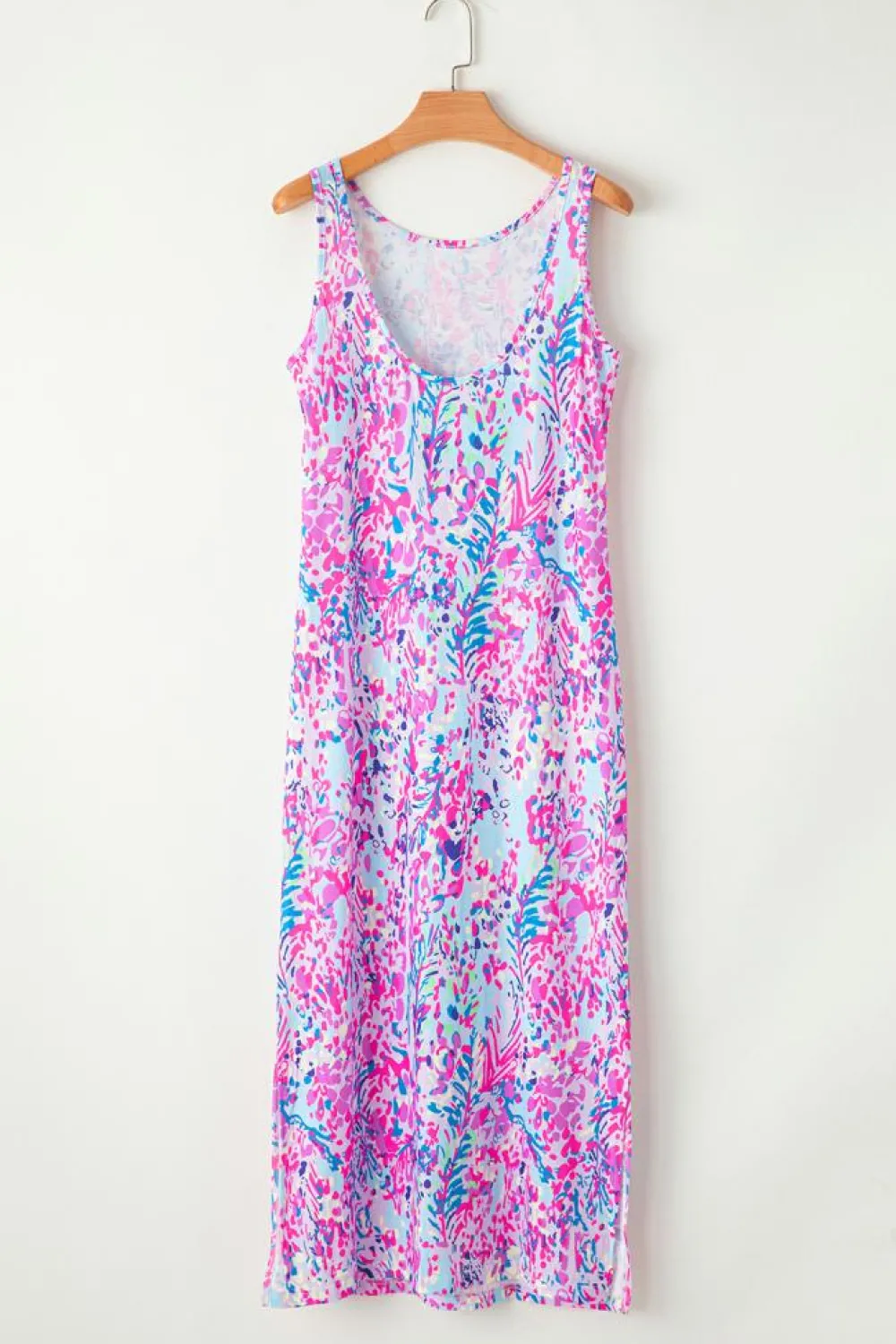 Hot Dear-Lover Abstract Floral Print Sleeveless Maxi Dress Purple