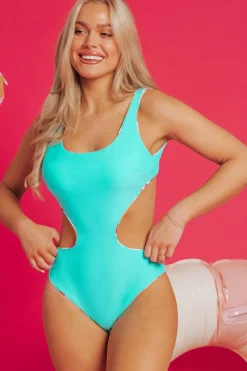 New Dear-Lover Abstract Geometry Print Daring Cutout Reversible One Piece Swimsuit Purple